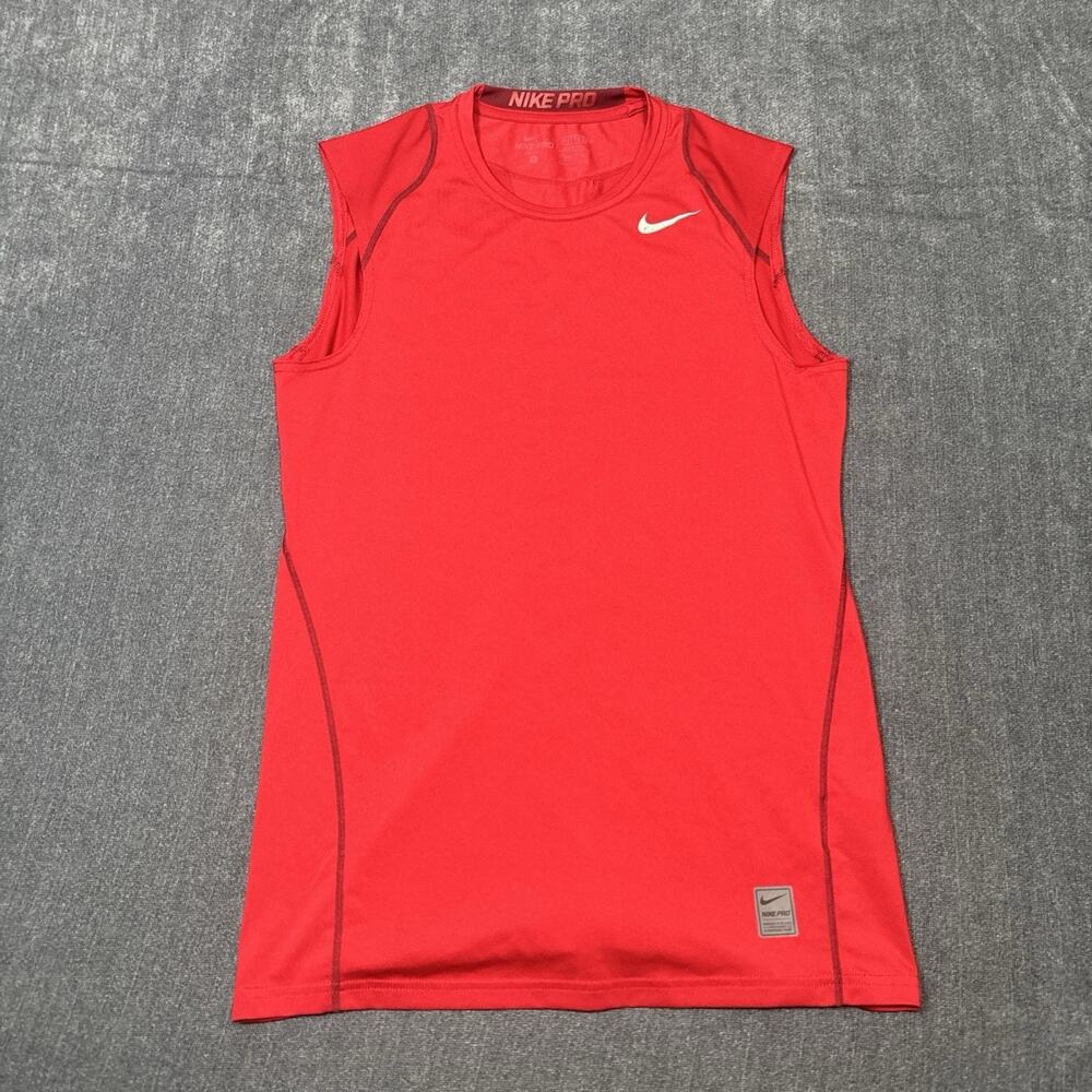 Nike Pro Combat Tank Top Mens Small Red Fitted Shirt Athletic Training Gym